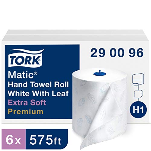 Tork Matic Premium Paper Towel Roll H1, Soft Paper Hand Towel 290096, Quick-Absorbing, Long-Lasting Thick 2-Ply, White - 6 Rolls x 525 ft