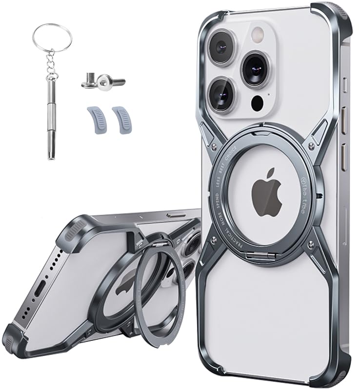Photo 1 of ** SOLD AS IS NO RETURN/REFUNDS**SEE COMMENTS!
Frameless Magnetic Case for iPhone 16 Pro Max with Stand [Compatible with MagSafe] [Rotatable Ring Kickstand] Bezel Less Minimalist Luxury Metal Heat Dissipation Slim Shockproof Case for Men Women
