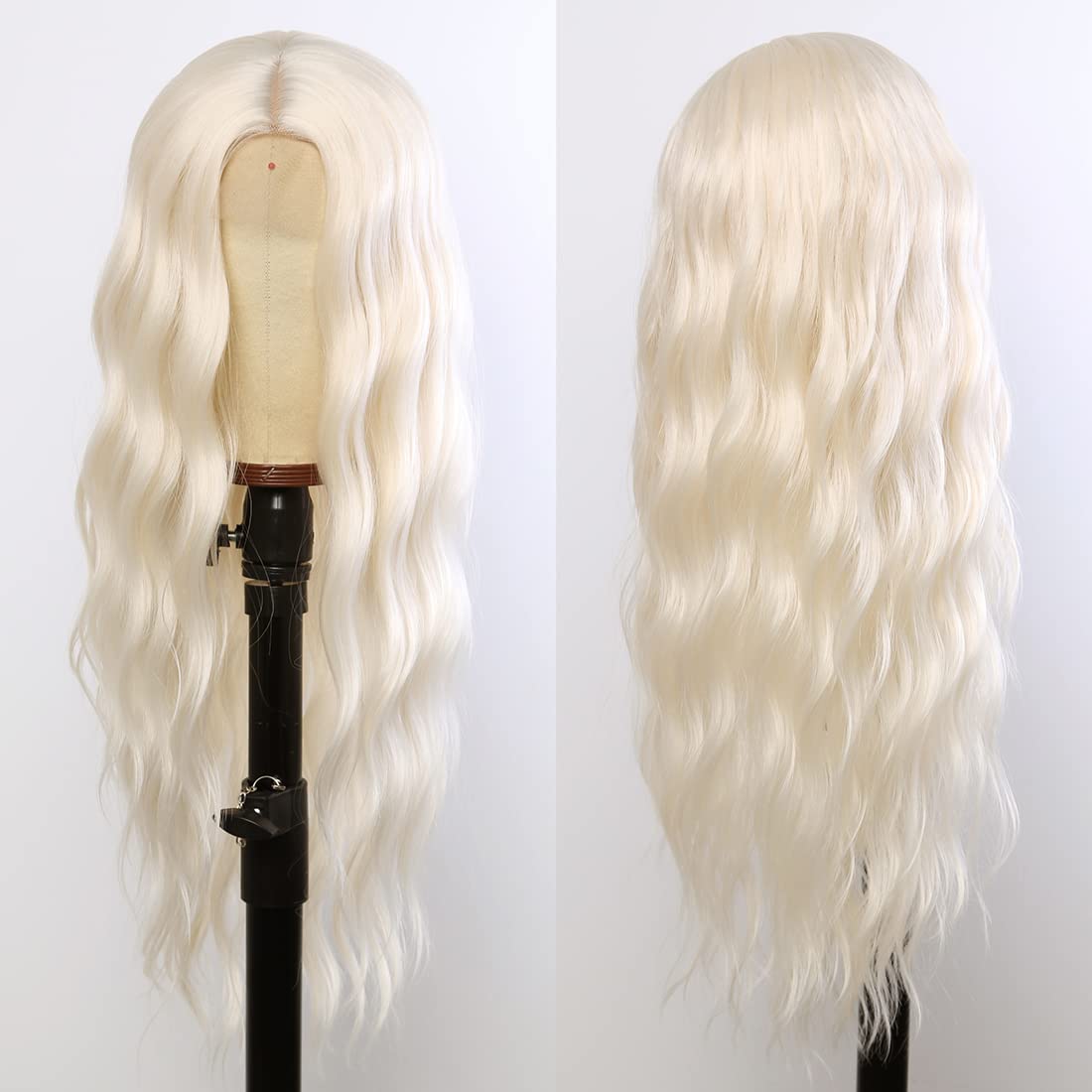 Photo 1 of GIANNAY White Blonde Wig, Platinum Blonde Wig Curly Wig Long White Loose Wave Wigs for White Women Blonde Synthetic Heat Resistant Lace Front Wig for Black Women Light Color Lace Wig Cosplay Fairy Wig