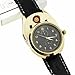 Lansheng Men Digital USB Watch Lighter Golden Metal Frame (Black Dial, Black Band)