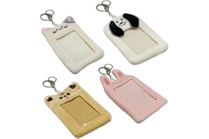 WAYUTO 4 Pack Cartoon Plush Kpop Photocard Holder with Key Ring and Lobster Clasp Kpop Photocard Sleeve Kpop Photocard Case Kpop Photocard Protector for Kpop Lovers