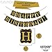 Black 50th Birthday Decorations Party KIT - Black Gold and White Paper Pompoms | Number 50 Gold Balloons | Circle Garland