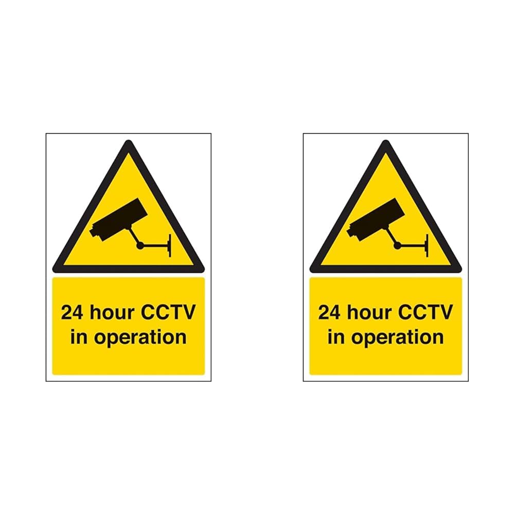 Warning Security - 24 Hour Cctv In Operation - 150 x 200 mm Restickable Safety Sign (Pack of 2)