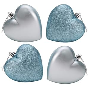 Hartvormige Kerstballen van 4-100 mm – Mat & Glitterontwerp – Kerstdecoratie (Ijsblauw)