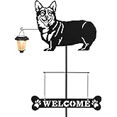 BAYN Solar Corgi Silhouette Dog Breed Welcome Sign with a Lantern Outdoor Decorative Garden Stakes for Yard, Lawn, Patio, Pathway