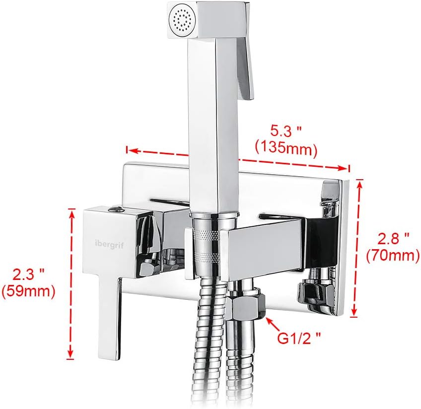 Ibergrif M22011 Square Concealed Shower Mixer Set, Hot and Cold Bidet Spray with Shattaf Sprayer, Hose Pipe, Chrome, Silver - Image 3
