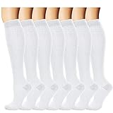 7 Pairs Compression Socks For Women and Men - Best Medical, Nursing, for Running, Athletic, Edema, Diabetic, Varicose Veins, Travel, Pregnancy & Maternity - 15-20mmHg, Large / X-Large,  White