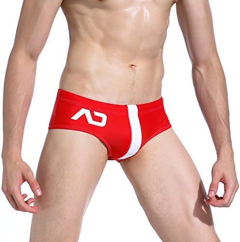Besporter Men New Arrival Swim Solid Short Sexy Brief Bikini Swimsuit, Red, Asia L Fit Waist 28-29