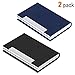 Business Card Holder Business Card Case - JuneLsy 2 Pack Luxury PU Leather and Stainless Steel Card Holder for Men and Women with Magnetic Shut Keep Business Cards Clean (Black/Blue)