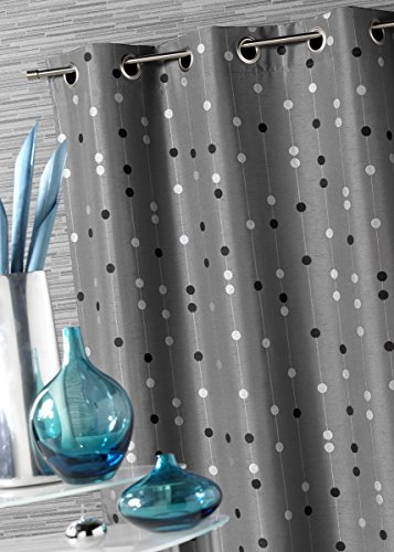 Home Maison - Rideau Effet Boules Tissées - Shantung Imprimé Polyester - 8 Œillets Ronds Argent Ø 4 cm - Rideau d'Ameublement Salon Chambre - 140 x 260 cm - Gris Clair