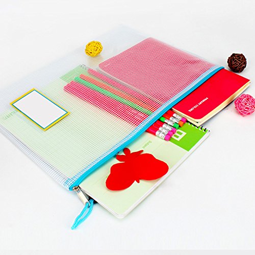 12Pcs 5 Colors A4 (White, Blue, Yellow, Red, Green) and A5 (Red, Blue) Plastic Zip File Paper Document Folder Bags Storage Pouch
