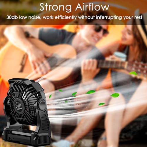 Sendowtek Camping Fan, Wireless Fan 10400mAh, Rechargeable Battery Fan with LED Light and Hook, 4 Wind Speed for Tent Sleeping Outdoor, Indoor