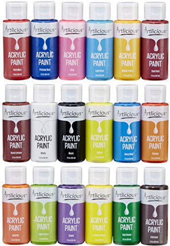 Artlicious - Acrylic Paint Set, Student Grade, 18 Piece (2-Ounce) Bottles, Great for Canvas Panels, Boards & Stretched Canvas â€¦