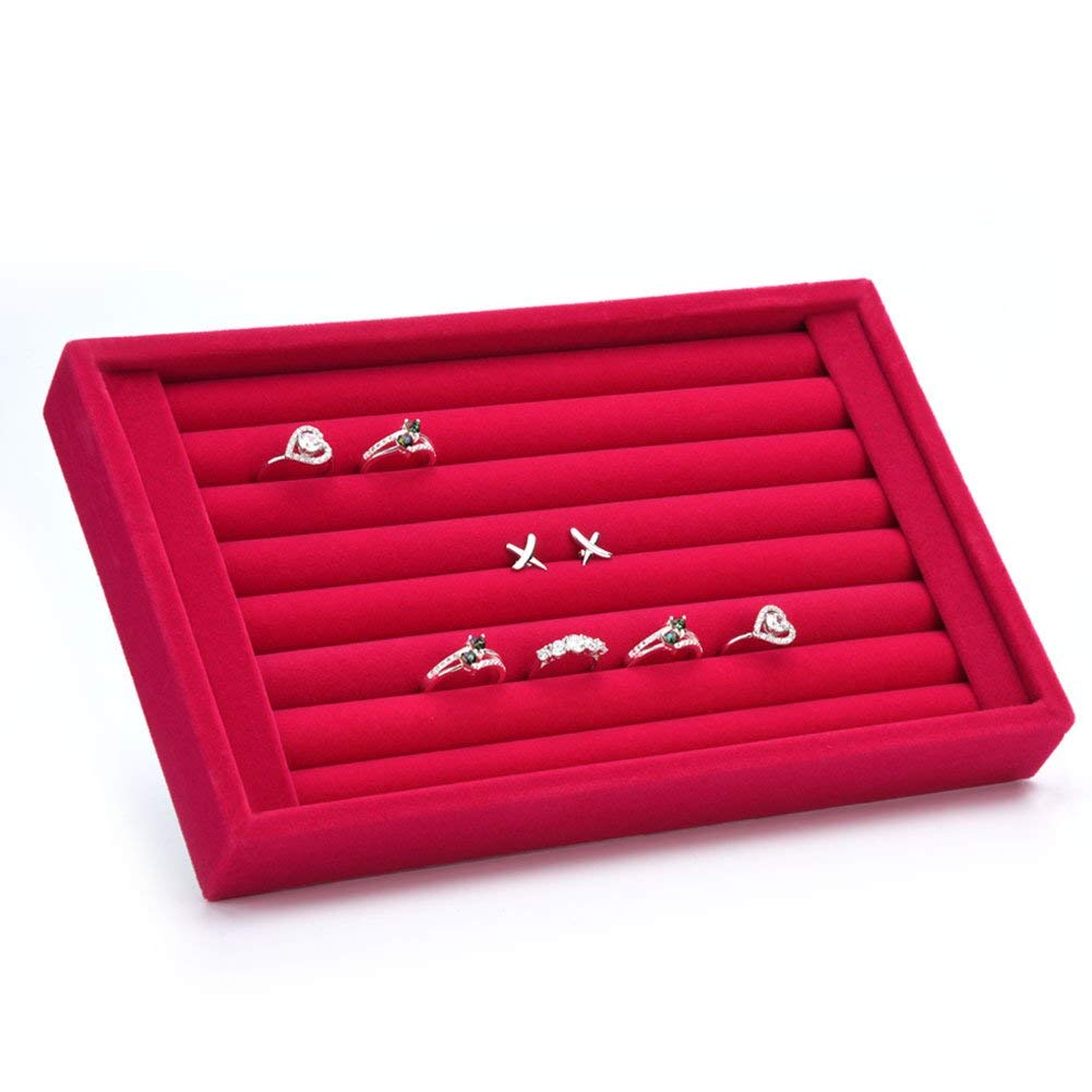 Yosoo Velour Interior Suede Jewelry Earrings Rings Cufflink Display Organizer Box Tray Holder Case Slits Storage Gift (Rose Red)