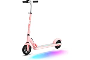 ANHAO New Upgraded Electric Scooter for Kids Ages 6-12, Foldable Kids Electric Scooter with Rainbow Lights, LED Display, 3 Adjustable Speeds and Height, Maximum Weight Capacity 110 lbs, Pink.