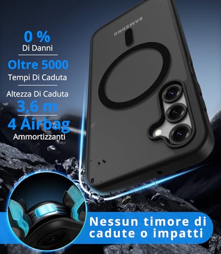 Vansdon Magnetic Cover for Samsung Galaxy A16 4G/5G with 1 Piece Tempered Glass, Magsafe Compatible, Military Grade Fall Protection, Translucent Matte Slim Shockproof Case, Black