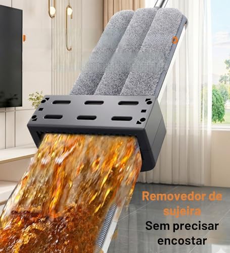 Esfregão Grande, Rodo Grande, Mop Mágico Limpeza, 360 Graus, Limpeza Fácil, 4 Panos de Microfibra