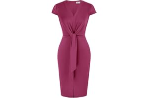 GRACE KARIN Women's Summer Midi Dresses Cap Sleeve Tie Waist Work Dress Slit V-Neck Bodycon Dress Business Casual Outfits