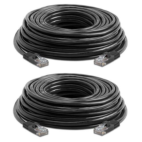 Cat5e Ethernet Cable â€“ 50 ft Black - Gold Plated Contacts Male to Male Patch Cord (2 Pack)