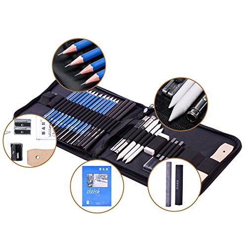 H & B Drawing Pencils Set, 33Piece Sketch Pencils & Drawing Kit