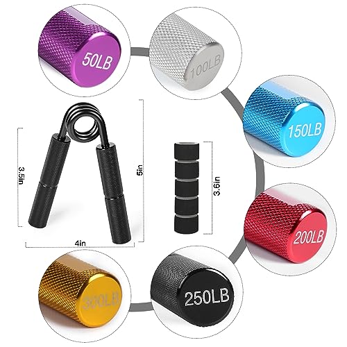 LO'REYVONNE Metal Hand Gripper Colorful Set, 50LB-300LB 6 Pack No Slip Heavy-Duty Grip Strength Trainer with Gift Box, Great Wrist & Forearm Hand Exerciser