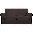 Easy-Going 3 Pieces Stretch Soft Couch Cover for Dogs - Washable Sofa Slipcover for 2 Separate Cushion Couch - Elastic Furniture Protector for Pets, Kids (Loveseat, Chocolate)
