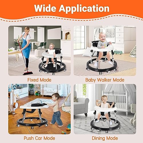 Hcosmy Baby Walker Foldable with 9 Adjustable Heights, Baby Walkers and Activity Center for Boys Girls Babies, Baby Walker and Bouncer Combo with Wheels Portable Anti-Rollover
