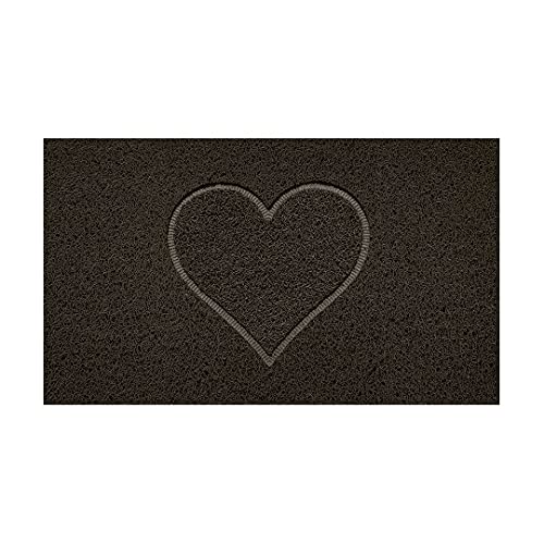 Nicoman Embossed Spaghetti Door Mat Dirt-Trapper Jet-Washable Doormat 70x43cm (Brown, HEART Shape) - Use Indoor or Sheltered Outdoor
