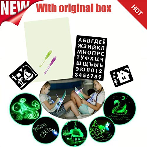Sunsee-home Writing Tablet,LCD Drawing Board Glowing Paint Glow Light Tablet Draw with Light Fun and Developing Toy with Pen, Template