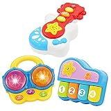 Portable Set of 3 (Piano, Bongo Drums, Guitar) Educational Toy for Music Learning and Entertainment for Ages 18 Months to 4 Years.