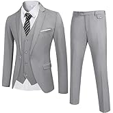 COOFANDY Men's 3 Piece Wedding Suit Set One Button Slim Fit Jacket Blazer Vest Pants Set Groom Prom Tuxedo Suits