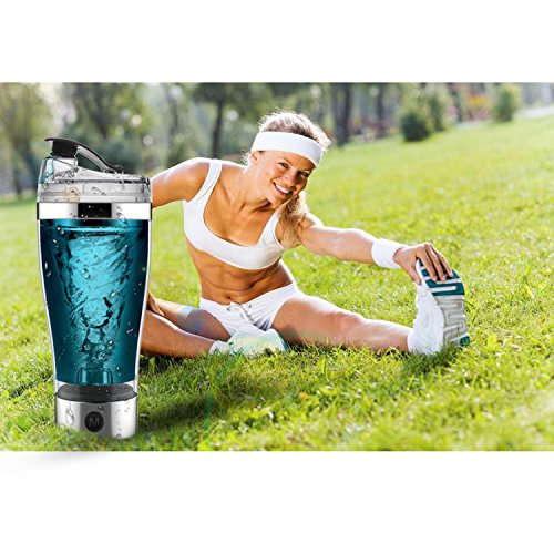 Protein Shaker Bottle,Portable 16oz Vortex Mixer,USB Rechargeable Mini Shaker,Self-Stirring Mug,BPA-Free Electric Hurricane Shaker Cup for Various Powder Shake with Cup Mat and Brush (Silver) - Thumbnail 6