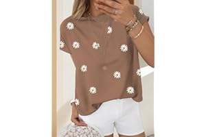 Womens Tops Short Sleeves Casual Daisy Floral Printed Tunic top Loose Fit Blouse