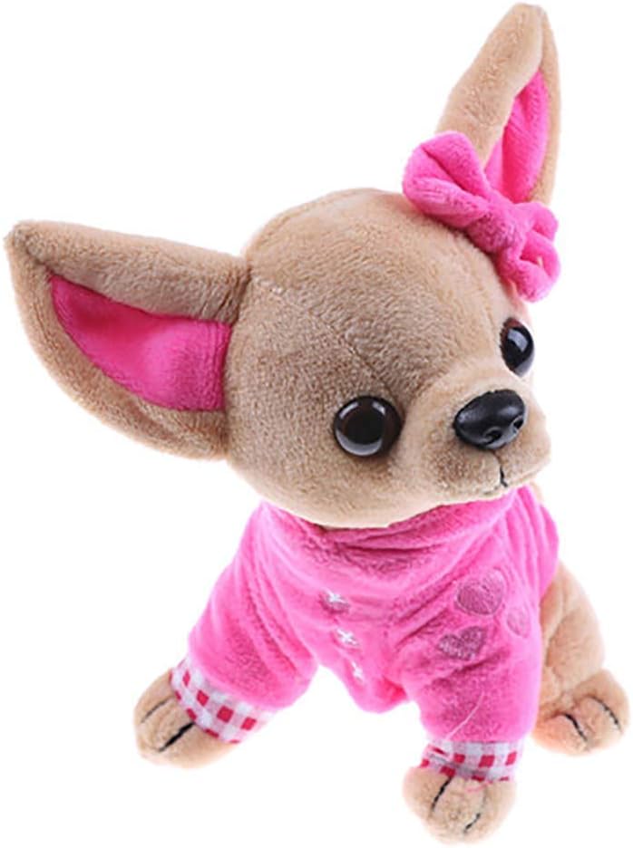 cA0boluoC Mini Cute Cartoon Chihuahua Soft Toys Plush Doll Stuffed Puppy Mascot for Kids Girls - Rose Red