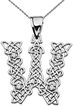 14k "W" Initial In Celtic Knot Pattern White Gold Pendant Necklace, 20"