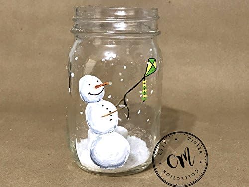 Hand Painted Mason Jar Snowman Kite Candle Holder