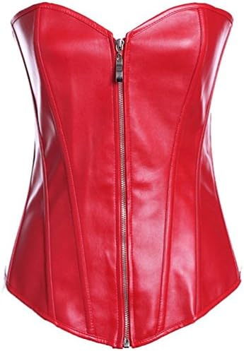 ELF Season Women's PU Leather Zipper Front Bustier Corset Top,6XL,Red