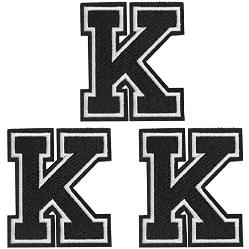 TACVEL 3 Pieces Iron on Letter Patch, Full Embroidery Letter Patch, Iron Alphabet Letter A-Z Iron on Sew on Patches for Clothes, Dress, Hat, Socks, Jeans, DIY Accessories, 3.14inch (Black, K)