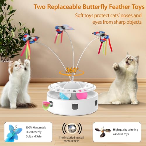 Soarer Cat Toys 3-in-1 Automatic Interactive Kitten Toy, equipped with 4 replaceable accessories, touch rolling ball, dual power mode, suitable for indoor cats and adult cats