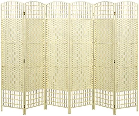 Xiaolong-Furniture Hand Made Solid Wicker Room Divider Separator Privacy Screen Choice of Size and Color (Cream, 6 Panels)