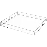 Clear Rectangular 18x20 Inches Acrylic Ottoman Tray Decorative Serving Tray with Cutout Handles Organizer Tray on Coffee Table Countertop Big Breakfast Bed Tray Living Room Appetizer Serving Food