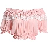 Smiling Angel Women Lolita Frilly Chiffon Crop Top Blouse White/Black/Wine Red/Blue/Apricot Puff Sleeve Lace Bottoming Shirt