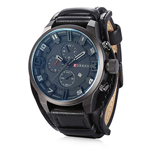 Curren - Reloj de pulsera analógico de piel para hombre, con fecha, 3 esferas decorativas