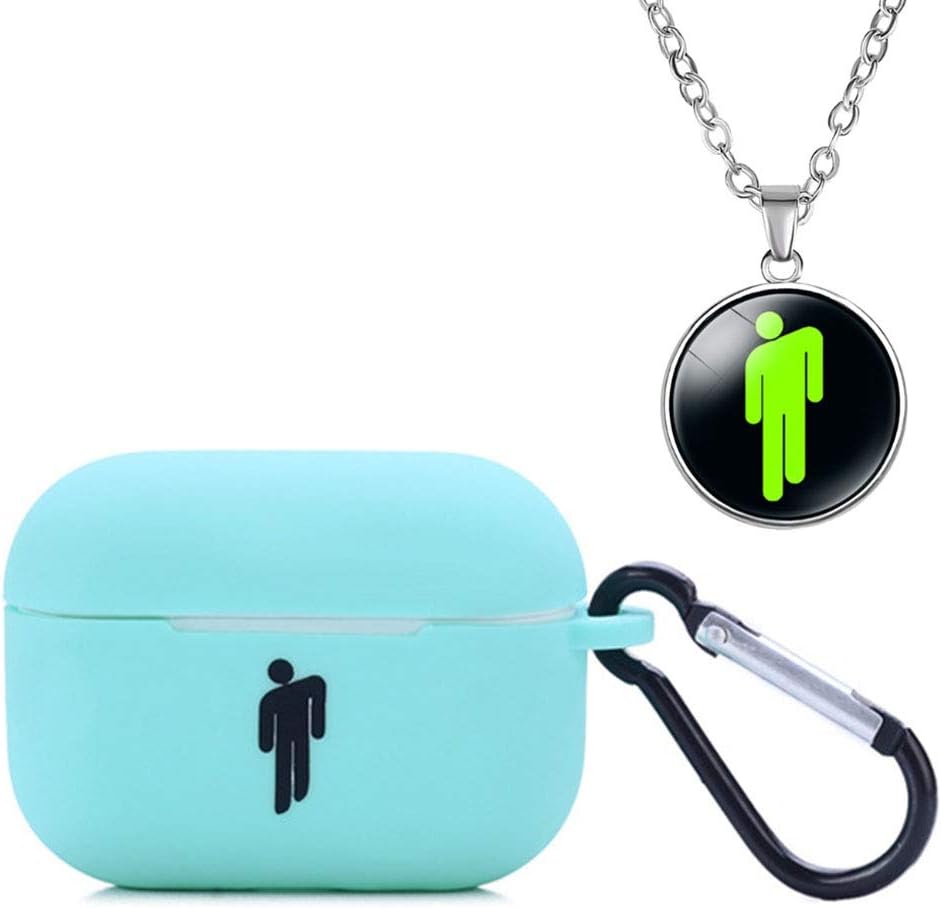AirPods Case Set for Billie Eilish Fans, Airpods Silicone Case with Keychain and Necklace (Light Green)