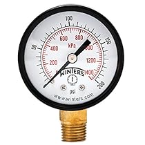 Winters PEM Series Steel Dual Scale Economical All Purpose Pressure Gauge with Brass Internals, 0-200 psi/kpa, 2
