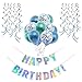 Blue Birthday Decorations,Birthday Party Supplies Kit for Boy and Girl,Happy Birthday Banner,Confetti Balloons,Hanging Swirls,16th 18th 21st 30th Birthday Decoration,Balloons in Blue and Green.