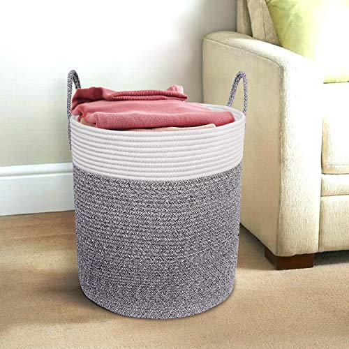 X-Large Cotton Rope Basket – 18"x18" Decorative Woven Basket for Laundry, Baby, Blanket, Home Storage Container (Grey)