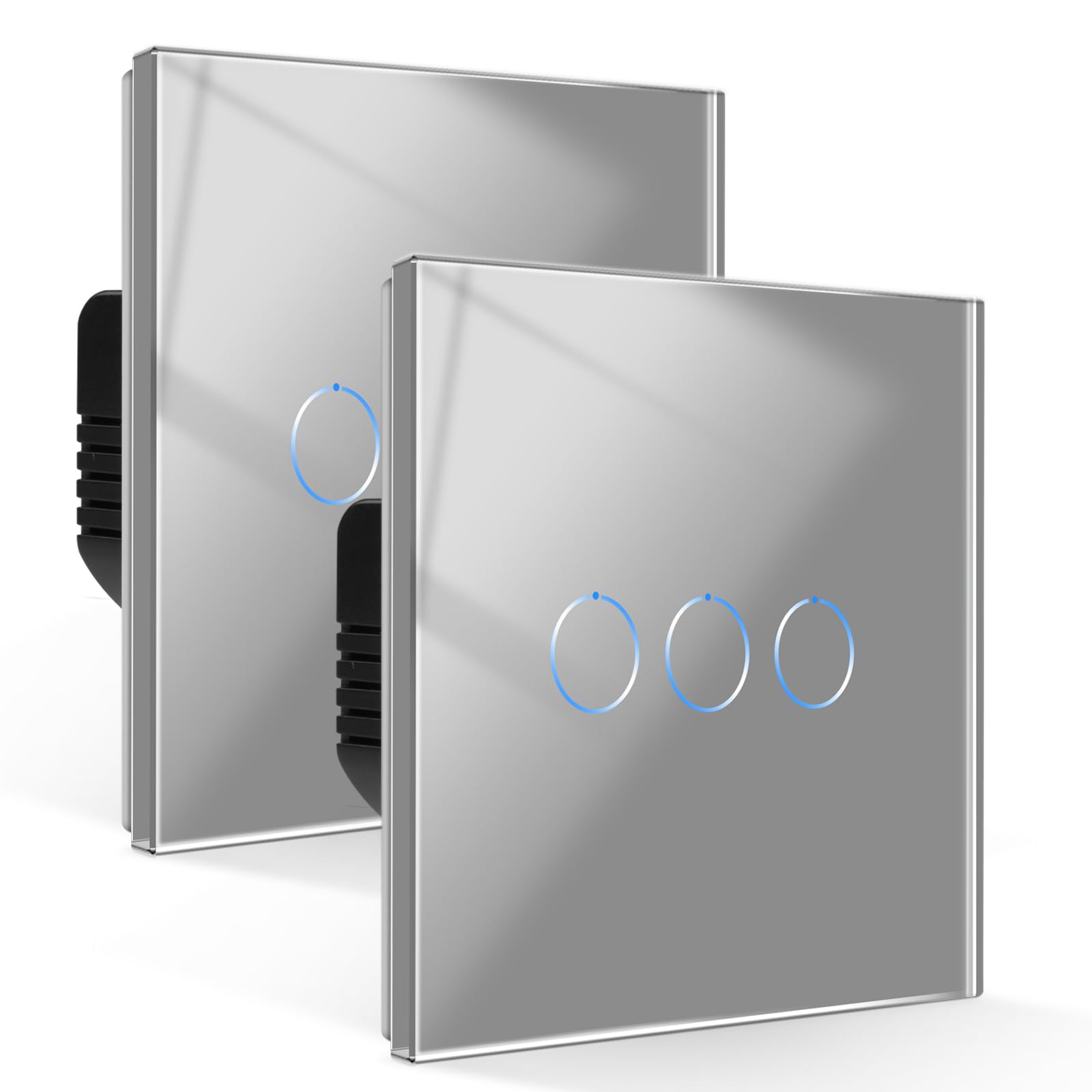 CNBINGO Touch Light Switch 3 Gang 2 Way, Tempered Glass Panel Light Switches with LED Indicator, No Neutral Wire, 2 Pack, White