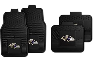 Fanmats Baltimore Ravens Set of 4 Car Mats for Cars, SUV, Pickups - All Weather Technology Protection, Deep Reservoir Design, Universal Fit - 3D NFL Team Logo - 29” x 17” Front - 14”x 17” Rear Mat