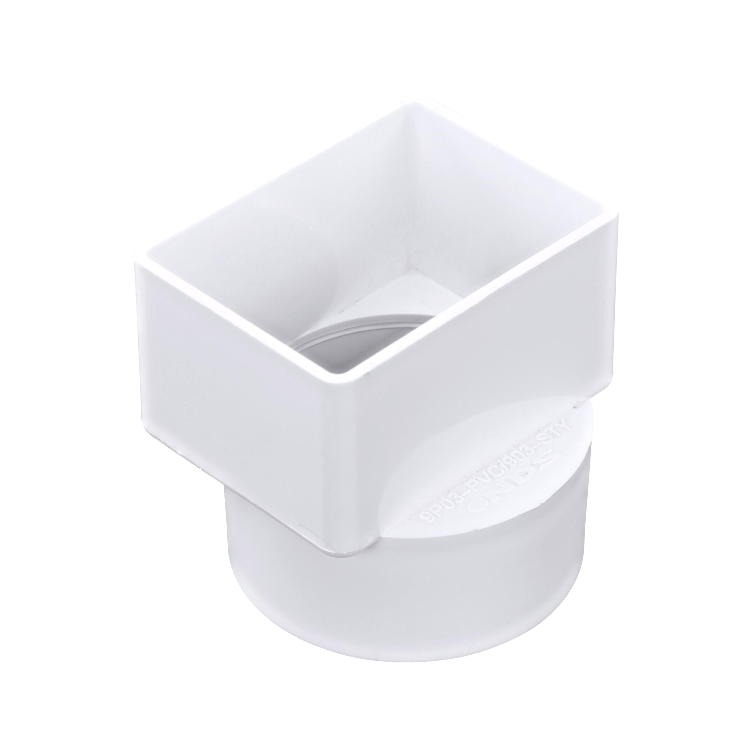 Photo 1 of NDS 903 HIPS Offset Downspout Adapter, Connects 2X3-Inch Downspout to 3-Inch Sewer and Drain Pipe, White